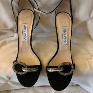 Jimmy Choo - Black sandal, 38.5, Tamsyn 110 SIW, suede with crystal piece